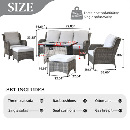 New Kenard 6 -Piece Rattan Patio Conversation Set with Gray Cushions Included