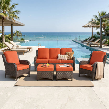 5 -Piece Wicker Patio Conversation Set with Gray Cushions Included
