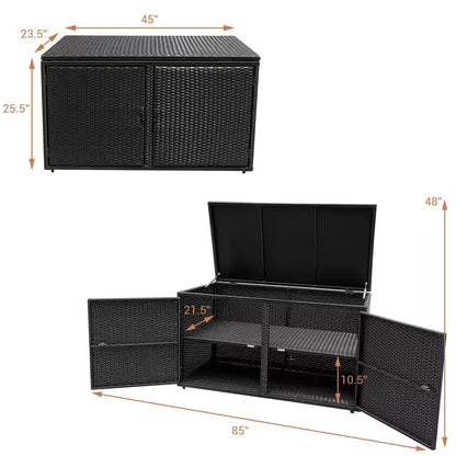45 In. W X 23.5 In. D X 25.5 In. H Black Outdoor Garden Patio PE Rattan Outdoor Storage Cabinet (88 Gal.)