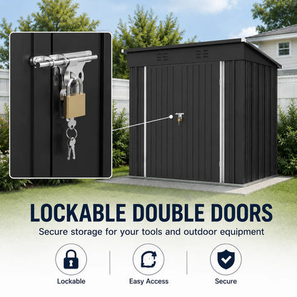 6X4Ft Storage Shed, Metal Garden Tool Sheds & Outdoor Storage Clearance for Patio Backyard, Weatherproof and Lockable Outdoor Storage, Black