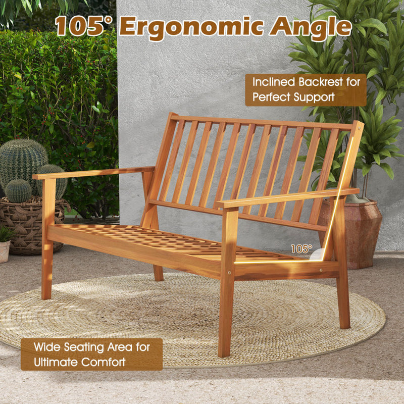 4 Pieces Outdoor Acacia Wood Conversation Set with Soft Cushions and Coffee Table