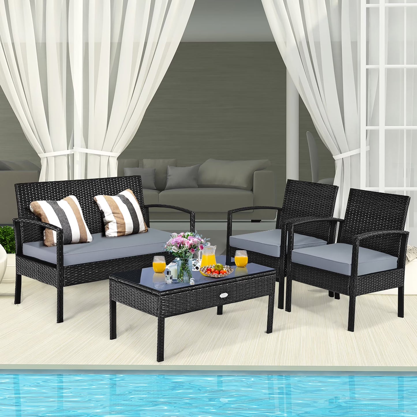 8PCS Patio Rattan Furniture Set Garden Deck