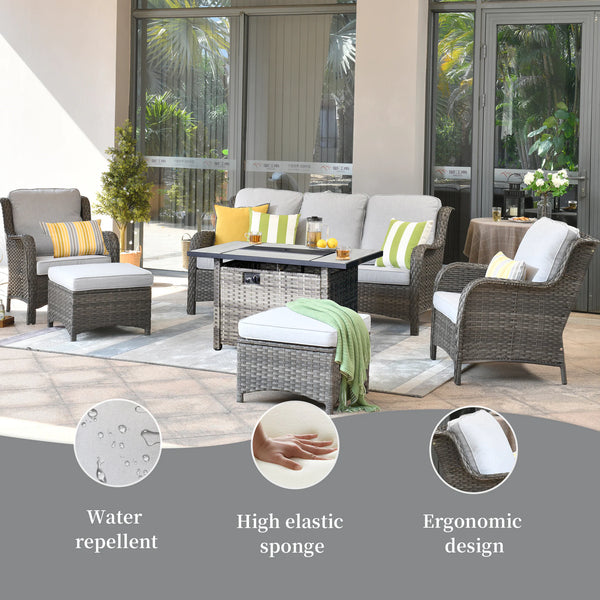 New Kenard 6 -Piece Rattan Patio Conversation Set with Gray Cushions Included