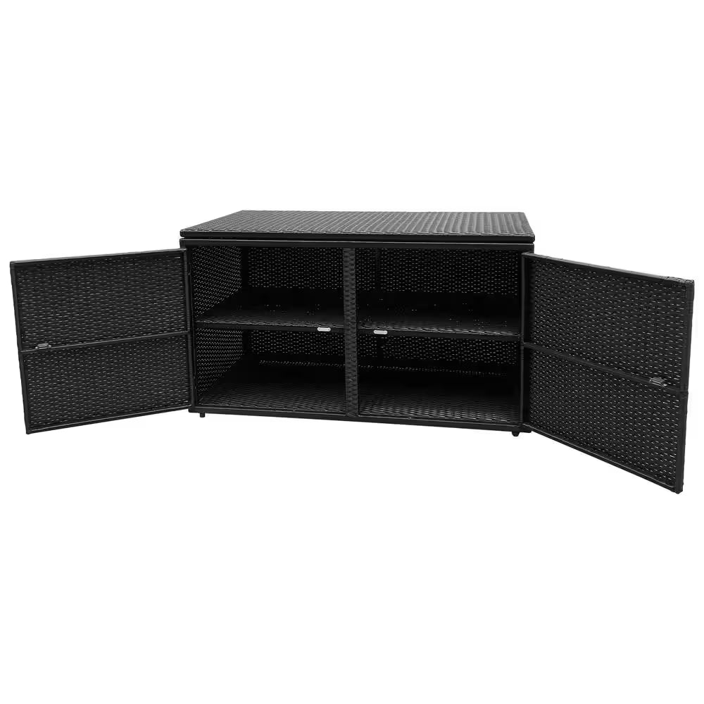 45 In. W X 23.5 In. D X 25.5 In. H Black Outdoor Garden Patio PE Rattan Outdoor Storage Cabinet (88 Gal.)