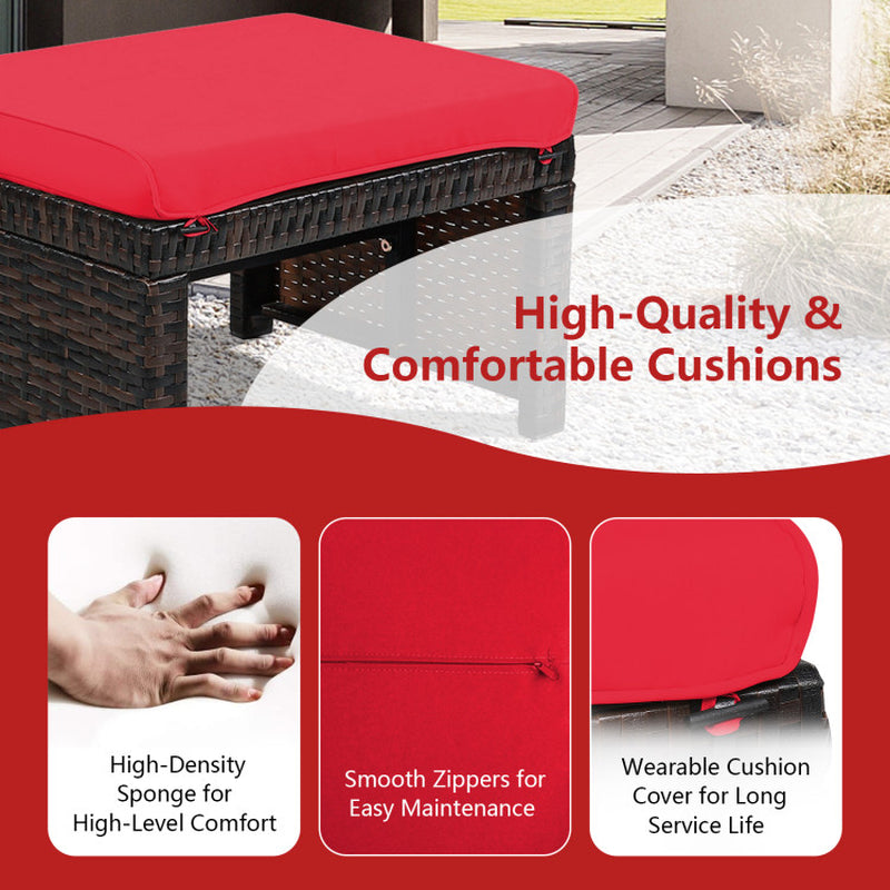 2 Pieces Patio Rattan Ottomans with Soft Cushion for Patio and Garden