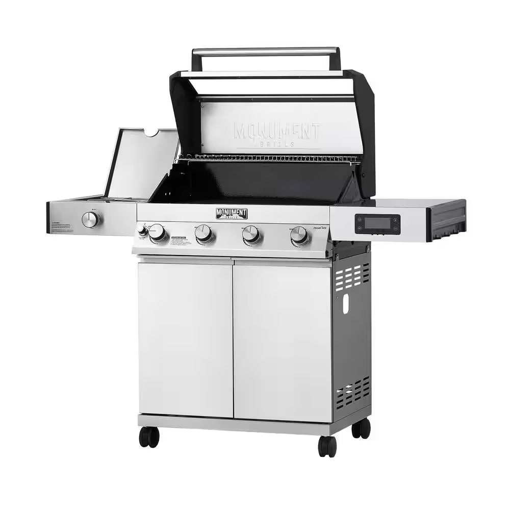 Denali 4-Burner Propane Gas Grill in Stainless with Clearview Lid, 3-Phase LED Controls and Side Burner