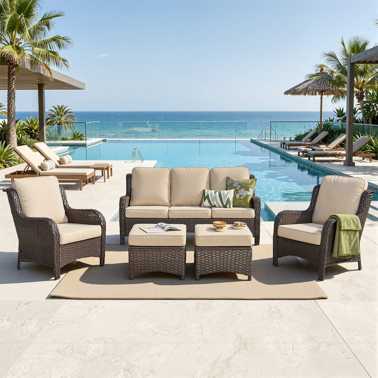 5 -Piece Wicker Patio Conversation Set with Gray Cushions Included