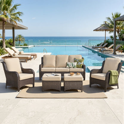 5 -Piece Wicker Patio Conversation Set with Gray Cushions Included