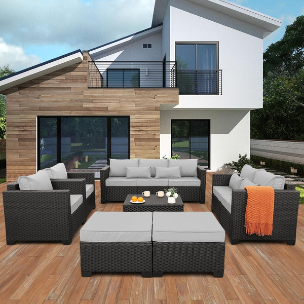 Patio Furniture Sets 7 Pieces Outdoor Furniture Sectional Patio Couches Set with Center Table Light Grey Cushions