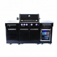 Outdoor Kitchen Island Built for Premium Entertaining, 70" Black Stainless Steel, 32" Grill, Built-In Fridge