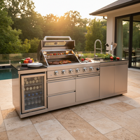 Outdoor Kitchen Island Built for Backyard Cooking, 104" Gas Grill, Sink & Refrigerator, Stainless Steel