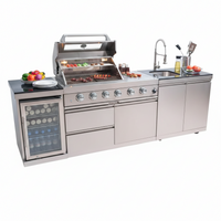 Outdoor Kitchen Island Built for Backyard Cooking, 104" Gas Grill, Sink & Refrigerator, Stainless Steel